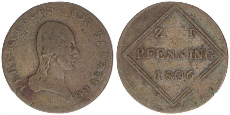 Kurfürst Erzherzog Ferdinand 1803-1806
Salzburg. 2 Pfennige, 1806. Salzburg
2,68...