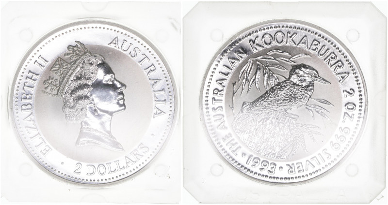 Elisabeth II.
Australien. 2 Dollar, 1993. 2 Unzen Silber - Kookaburra
2 Oz.999Ag...