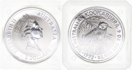 Elisabeth II.
Australien. 2 Dollar, 1993. 2 Unzen Silber - Kookaburra
2 Oz.999Ag
PP