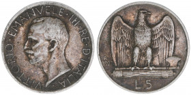 Victor Emanuel III.
Italien. 5 Lire, 1927. Silber
4,92g
Schön 65
ss