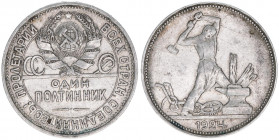 Union der Sozialistischen Sowjetrepubliken 1922-1991
Rußland. 50 Kopeken, 1924. Silber
9,93g
Schön 38
ss+