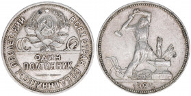 Union der Sozialistischen Sowjetrepubliken 1922-1991
Rußland. 50 Kopeken, 1924. Silber
9,97g
Schön 38
ss/vz