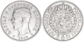 Gustav V.
Schweden. 2 Kronor, 1910. 14,92g
Schön 27
ss