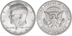 1/2 Dollar, 1964
Vereinigte Staaten von Amerika. 12,63g. Schön 203
ss+