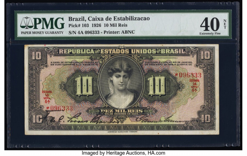 Brazil Caixa de Estabilizacao 10 Mil Reis 18.12.1926 Pick 103 PMG Extremely Fine...