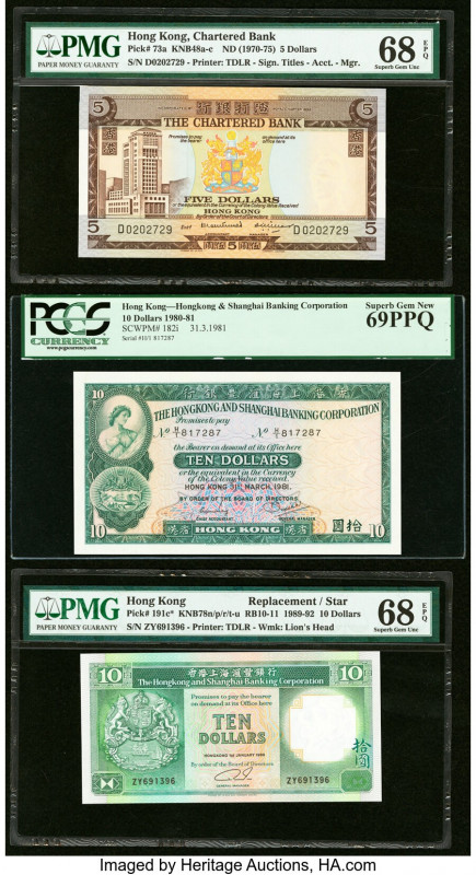 Hong Kong Chartered Bank 5; 10 (2) Dollars ND (1970-1975); 31.3.1981; 1.1.1989 P...