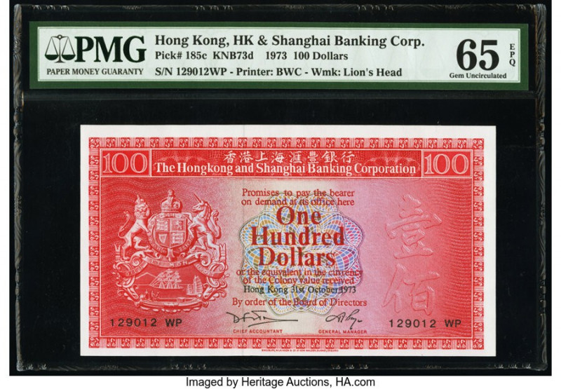 Hong Kong Hongkong & Shanghai Banking Corp. 100 Dollars 31.10.1973 Pick 185c KNB...