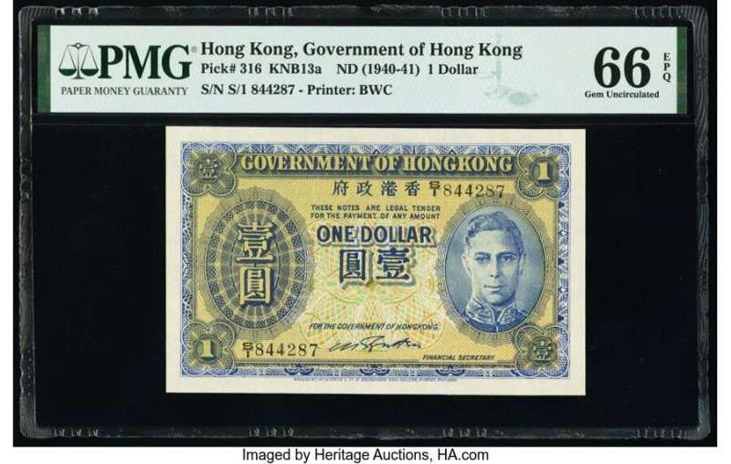 Hong Kong Government of Hong Kong 1 Dollar ND (1940-41) Pick 316 KNB13a PMG Gem ...