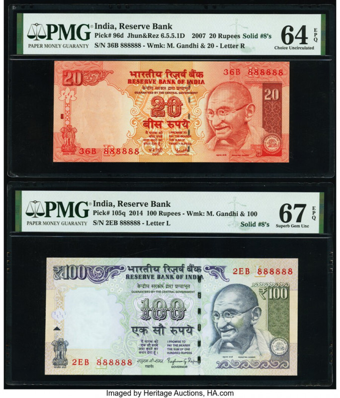 Solid 8's India Reserve Bank of India 20; 100 Rupees 2007; 2014 Pick 96d; 105q T...