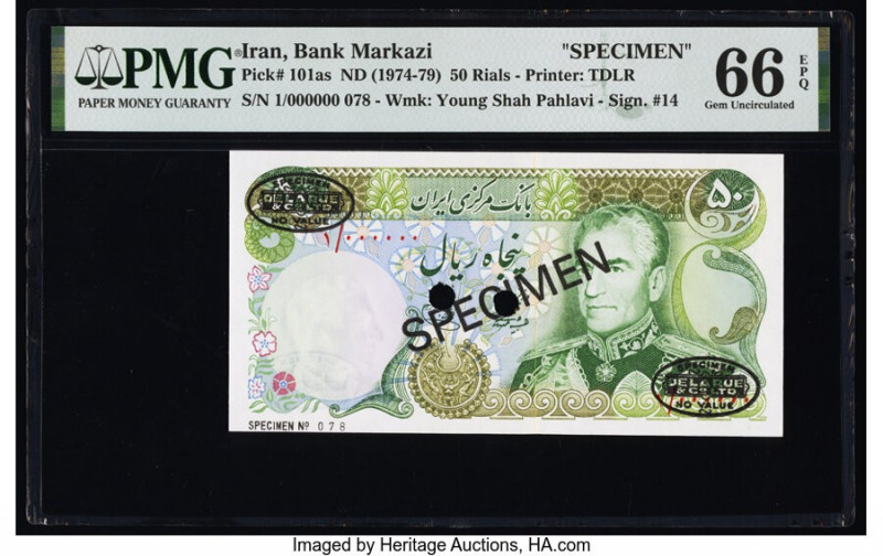 Iran Bank Markazi 50 Rials ND (1974-79) Pick 101as Specimen PMG Gem Uncirculated...