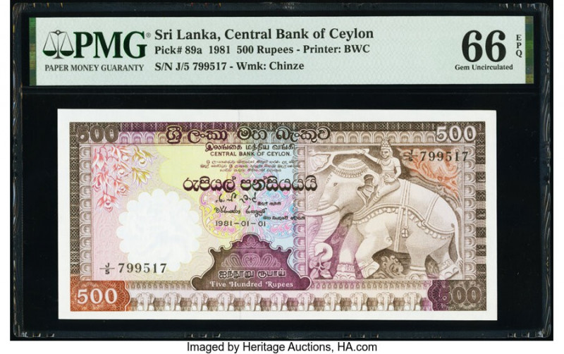 Sri Lanka Central Bank of Ceylon 500 Rupees 1.1.1981 Pick 89a PMG Gem Uncirculat...