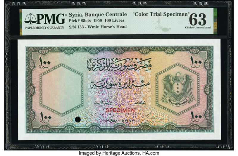 Syria Banque Centrale de Syrie 100 Livres 1958 Pick 85cts Color Trial Specimen P...