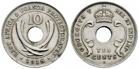 Britihs East Africa. George V. 10 cents. 1918. H. (Km-8). 11,36 g. Choice VF. Est...75,00. 

Spanish Description Africa Oriental Británica. George V...