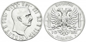 Albania. Vittorio Emanuele III. (1939-1943). 10 lek. 1939. Rome. R. (Km-34). Ag. 10,01 g. Scarce. Choice VF. Est...75,00. 

Spanish Description Alba...