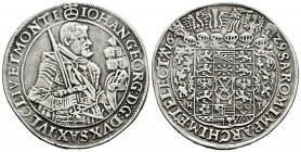 Germany. Saxony. Johan Georg I. 1 thaler. 1629. Dresden. (Dav-7601). Ag. 28,56 g. Used as a jewelry piece. Choice VF. Est...90,00. 

Spanish Descrip...