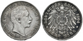 Germany. Prussia. Wilhelm II. 5 mark. 1902. Berlin. A. (Km-523). Ag. 27,60 g. Minor scratches. This coin is exempt from any export license fee. VF/Cho...