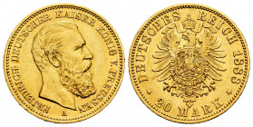 Germany. Prussia. Friedrich III. 20 mark. 1888. Berlin. A. (Km-515). Au. 7,95 g. XF. Est...450,00. 

Spanish Description Alemania. Prussia. Friedric...