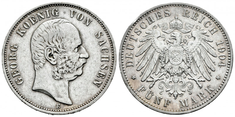 Germany. Saxony. Georg II. 5 mark. 1904. Muldenhutten. E. (Km-1258). Ag. 27,67 g...