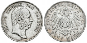 Germany. Saxony. Georg II. 5 mark. 1904. Muldenhutten. E. (Km-1258). Ag. 27,67 g. Choice VF. Est...50,00. 

Spanish Description Alemania. Saxony. Ge...