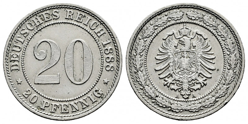 Germany. 20 pfennig. 1888. Berlin. A. (Km-9.1). (Jaeger-6). 6,09 g. Scarce. Choi...