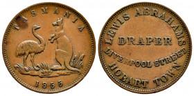 Australia. Victoria Queen. 1/2 penny token. 1855. Tasmania. Ae. 6,45 g. Lewis Abrahams Draper, Hobart Town. Choice VF. Est...50,00. 

Spanish Descri...