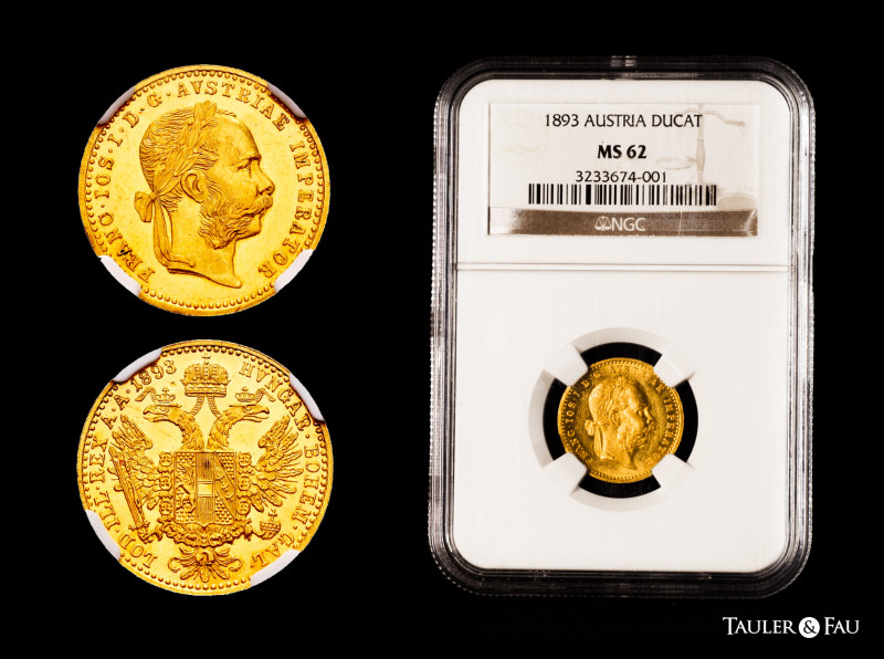 Austria. Franz Joseph I. 1 ducat. 1893. (Km-2267). Au. Slabbed by NGC as MS 62. ...