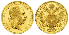 Austria. Franz Joseph I. 1 ducat. 1915. Wien. (Km-2267). Au. 3,50 g. Official re-struck. Original luster. Mint state. Est...180,00. 

Spanish Descri...
