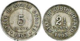 British North Borneo. 1903. (Km-4/5). Almost VF/VF. Est...40,00. 

Spanish Description British North Borneo. 2 1//2 y 5 Cents. 1903. (Km-4/5). Cu-Ni...
