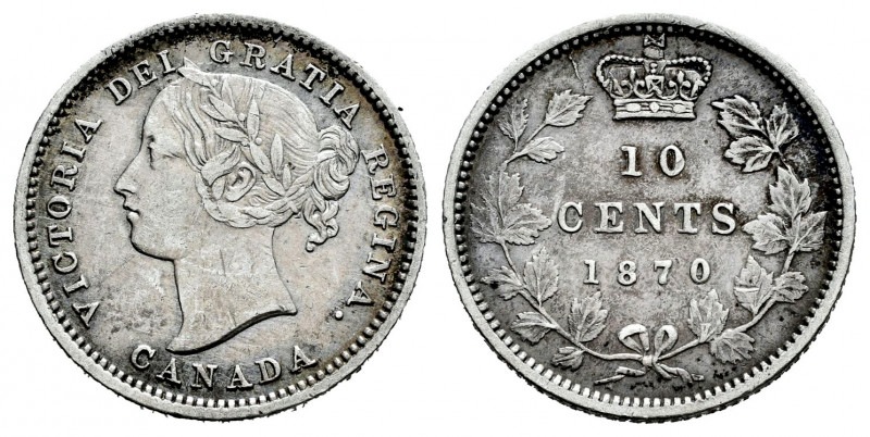 Canada. Victoria Queen. 10 centavos. 1870. (Km-3). Ag. 2,31 g. Scarce. VF. Est.....