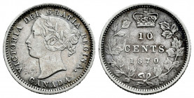 Canada. Victoria Queen. 10 centavos. 1870. (Km-3). Ag. 2,31 g. Scarce. VF. Est...40,00. 

Spanish Description Canadá. Victoria. 10 centavos. 1870. (...