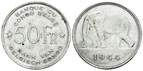 Congo Belge. Leopold III (1934-1950). 50 francs. 1944. (Km-27). Ag. 17,42 g. Choice VF. Est...80,00. 

Spanish Description Congo Belga. Leopoldo III...