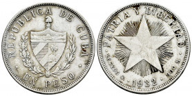 Cuba. 1 peso. 1932. (Km-15.2). Ag. 26,61 g. Minor marks. Choice VF. Est...30,00. 

Spanish Description Cuba. 1 peso. 1932. (Km-15.2). Ag. 26,61 g. M...