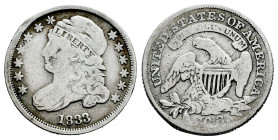 United States. 10 cents. 1833. Philadelphia. (Km-48). Ag. 2,45 g. F. Est...20,00. 

Spanish Description Estados Unidos. 10 cents. 1833. Philadelphia...