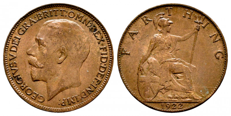 Great Britain. George V. 1 farthing. 1922. (Km-808.2). Ae. 2,85 g. Choice VF. Es...