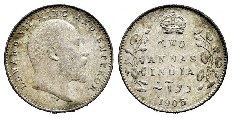 British India. Edward VII. 2 annas. 1905. Calcutta. (Km-505). Ag. 1,48 g. Delica...