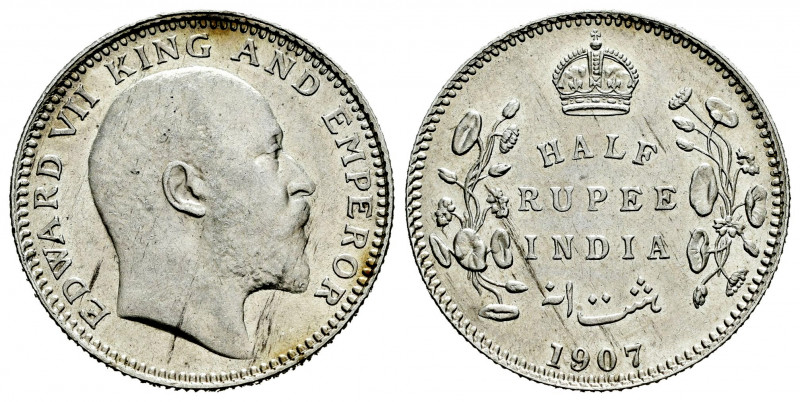 British India. Edward VII. 1/2 rupee. 1907. Calcutta. (Km-507). Ag. 5,84 g. It r...