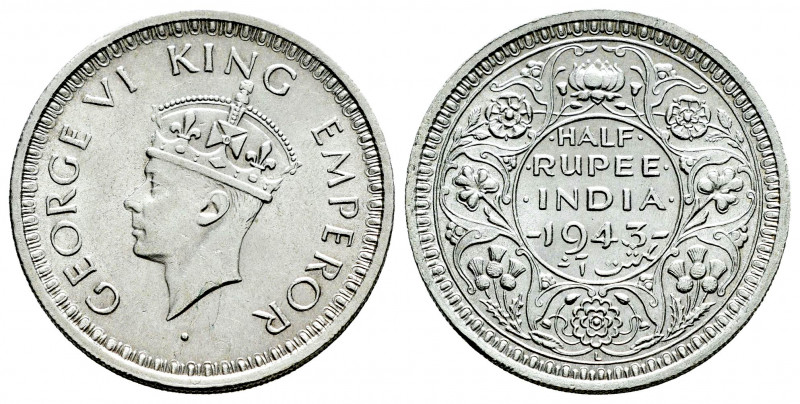 British India. George VI. 1/2 rupee. 1943. (Km-552). Ag. 5,80 g. Original luster...