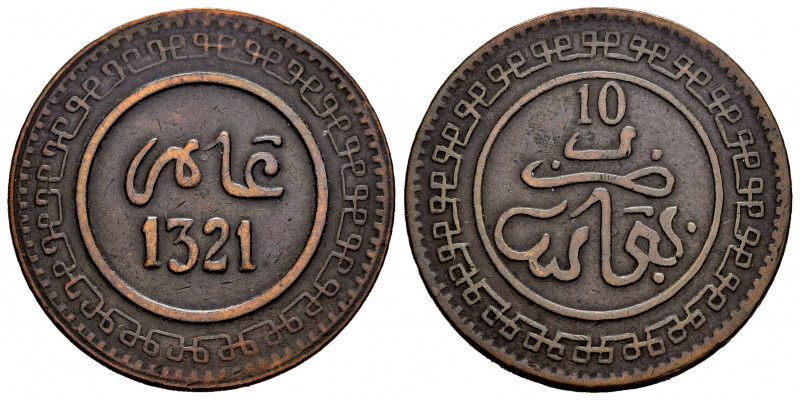 Morocoo. Abd Al-Aziz Al-Mansur. 10 mazunas. 1321 H. Fez. (Km-Y17.2). Ae. 9,74 g....