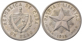 CUBA. 1 Peso 1915. Ag. KM#15. qFDC