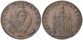 Gettoni. Gran Bretagna. Chichester. Token 1/2 penny 1794 "Queen Elizabeth I". Cu. SPL