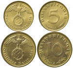 GERMANIA. Terzo Reich. Lotto di 2 monete da 5 e 10 Reichspfennig. FDC