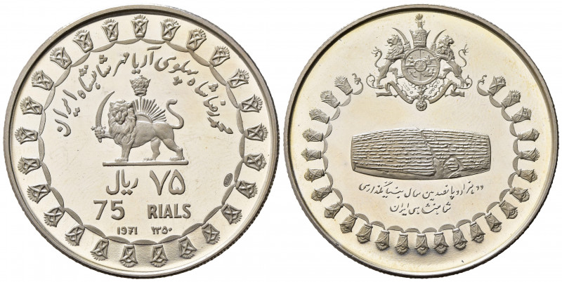 IRAN. 75 Rials SH 1350 (1971). Ag. KM#1186. Proof