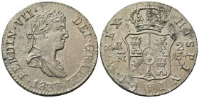 SPAGNA. Ferdinando VII (1808-1821). Falso d'epoca del 2 Reales 1833 (5,27 g). SPL