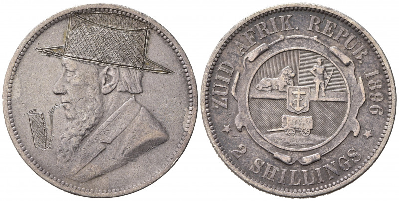 SUDAFRICA. Satiriche. 2 Shillings 1896. Ag. Con incisioni d'epoca. BB