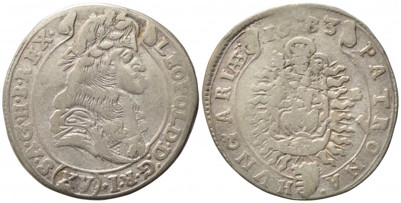 UNGHERIA. Leopoldo I. 15 Krajczar 1683 KB. Ag (5,05 g). KM#175. qBB