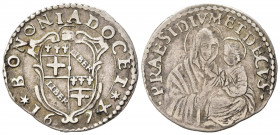BOLOGNA. Stato Pontificio. Clemente X (1670-1676). Carlino 1674. Ag (1,83 g). MIR 1972/3; Muntoni 59/b. BB+/qSPL