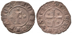 BRINDISI. Federico II (1197-1250). Denaro Mi (g. 0,74). Lettera F tra tre stelle R/ Croce con stelle nei quarti. BB