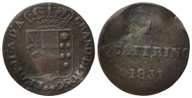 FIRENZE. Granducato di Toscana. Leopoldo II di Lorena (1824-1859). 1 Quattrino 1831. Gig.97a. R2. MB