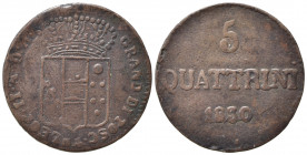 FIRENZE. Granducato di Toscana. Leopoldo II di Lorena (1824-1859). FALSO D'EPOCA del 5 Quattrini 1830. Cu (3,12 g). BB