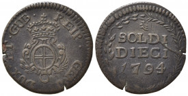 GENOVA. Dogi Biennali III fase (1637-1797). 10 Soldi 1794. Cu (3,20 g). BB